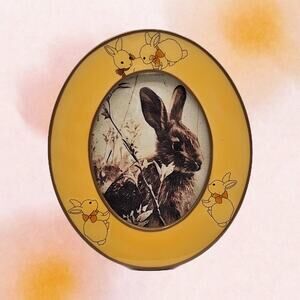 Vintage Oval Picture Frame - Easter Rabbit Decor Nursery Accent Fits 3x4 Photo